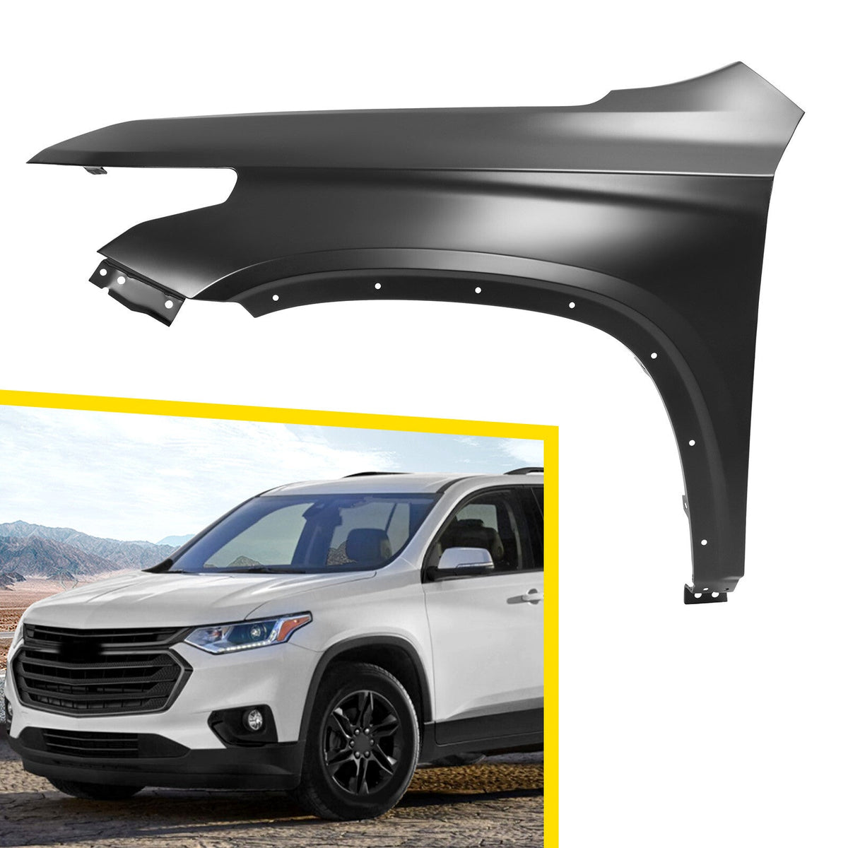 Black Steel Fender For Chevrolet Traverse 2018-2024 2021 Front Driver Side