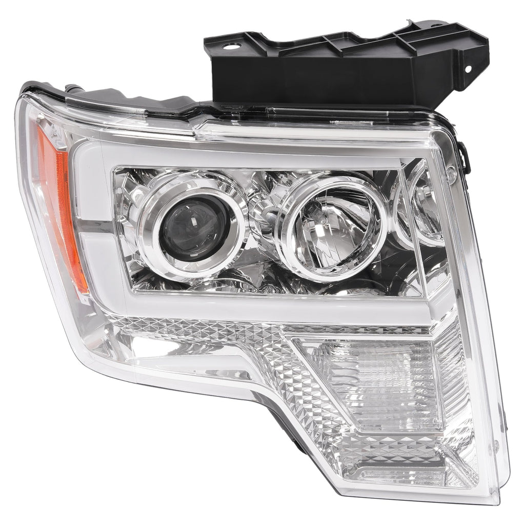 Projector Headlight Assembly Fit Ford F150 F-150 2009-2014 Chrome DRL LED Tube