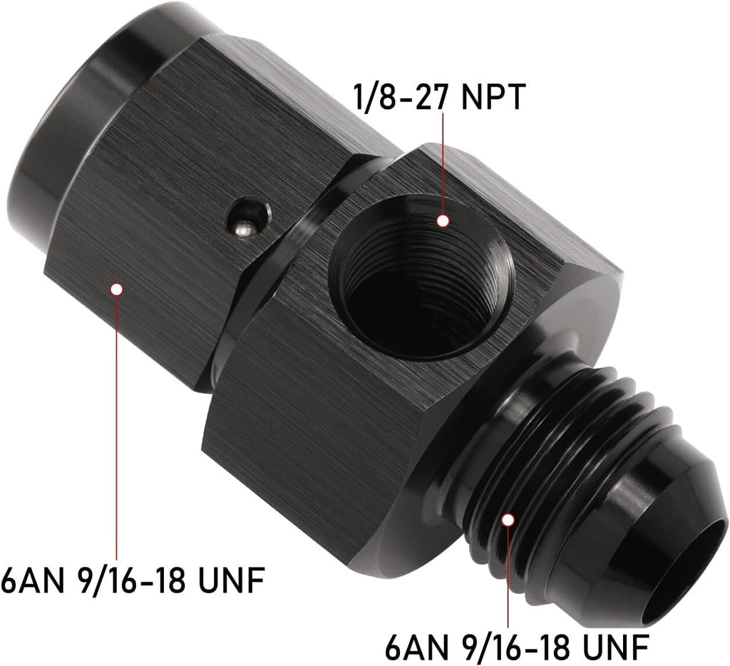 6AN Male to 6AN Female Fitting With 1/8NPT Gauge Port Hose Adapter Fuel Pressure