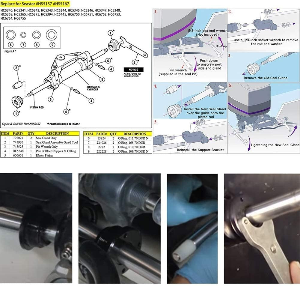 Bracket Puller + Front Mount Hydraulic Steering Cylinder Seal for Seastar