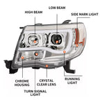 DOT Chrome LED Tube Projector Headlights HeadLamps For Toyota Tacoma 2005-2011