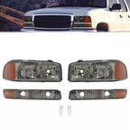 Chrome Headlights+Bumper Lamp Smoke Lens For GMC Sierra 1500 Yukon XL 1999-2007