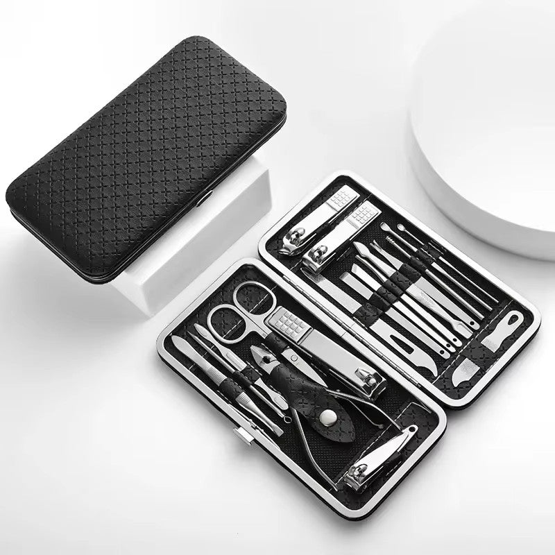 19 PCS Pedicure / Manicure Set  Nail Clippers Cleaner Cuticle Grooming Kit Case