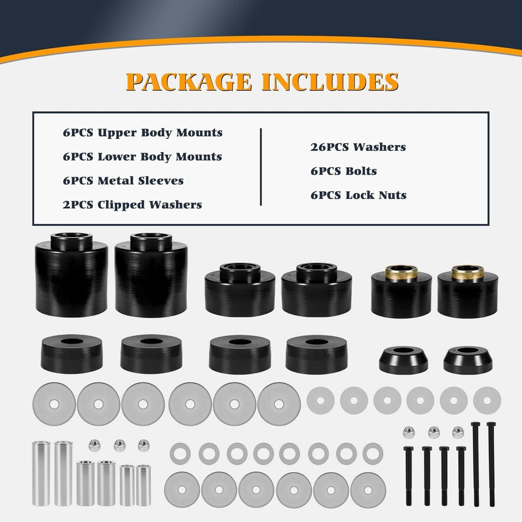 For 1980-1998 Ford F150 F250 F350 2WD 4WD 4.4123R Body Mount Bushing Set Kit