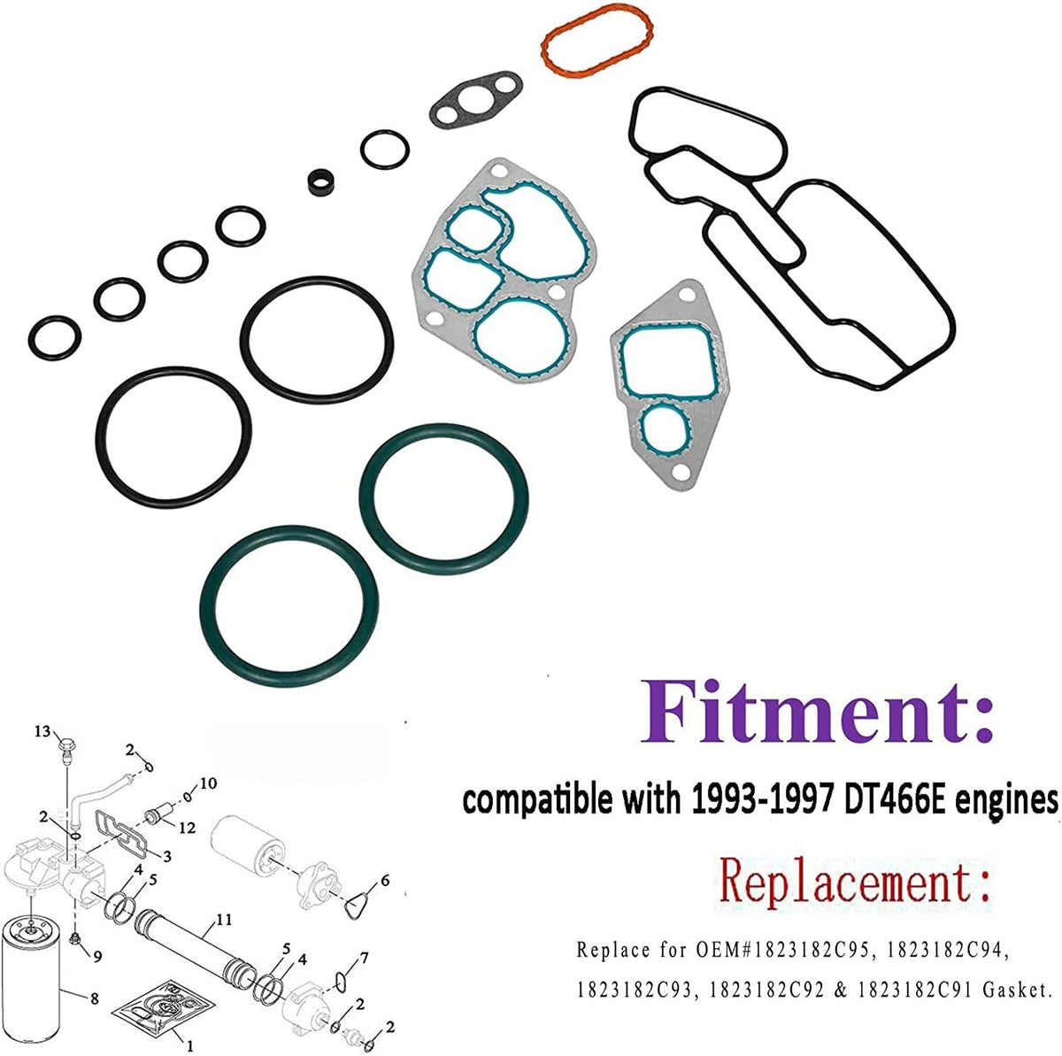 Oil Cooler Mounting Gasket Kit for International 1993-1997 DT466E 1823182C95