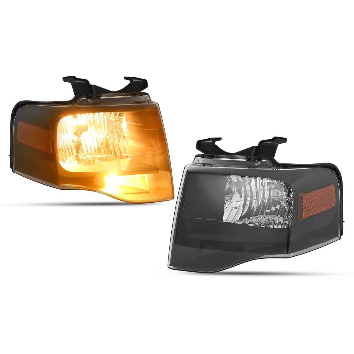 For Ford Expedition 2007-2014 Black Headlights Amber Corner W/All bulbs Pair