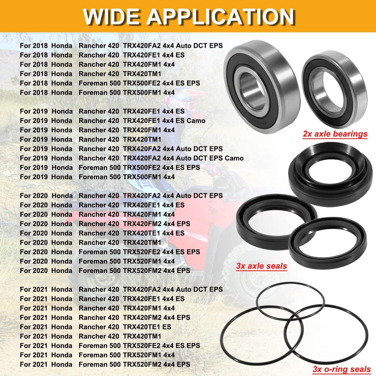 Rear Wheel Axle Bearing Kit for Honda Rancher 420(SRA) TRX420,Foreman 500 TRX500
