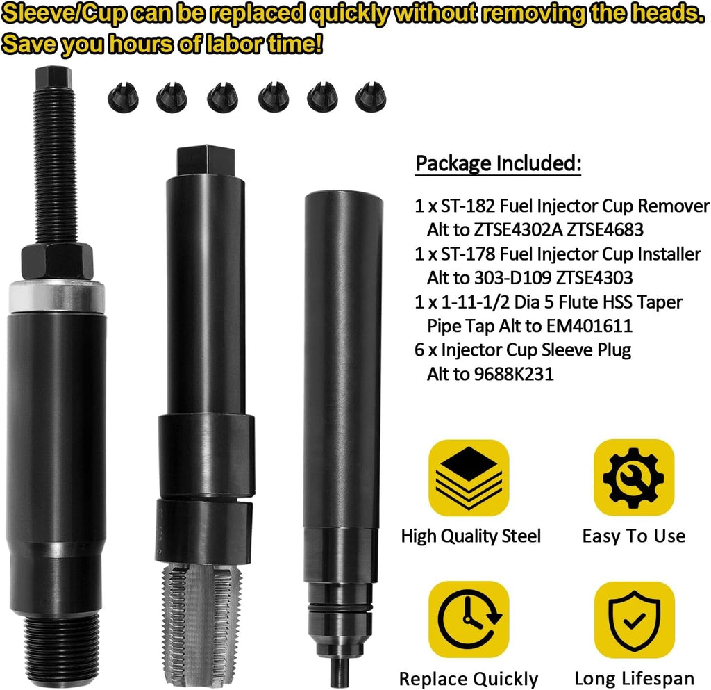 For DT466E Diesel Fuel Injector Sleeve Cup Remover & Installer Kit ST-178 ST-182