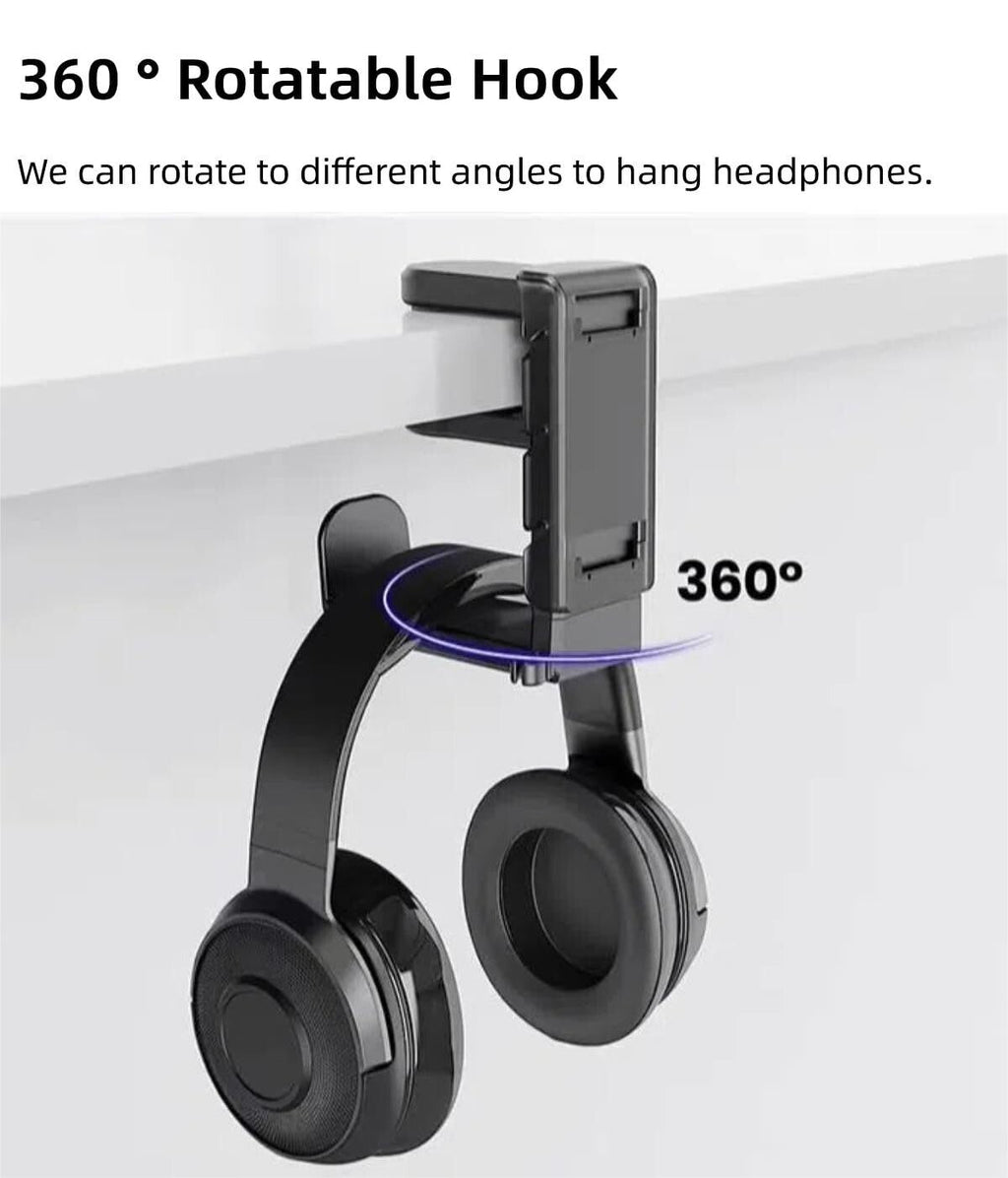 3-in-1 PC Gaming Headphone & Controller Holder - Headphones Hanger Black