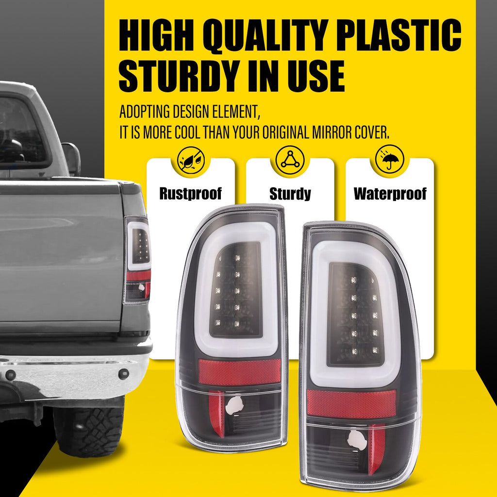 Black For 1997-2003 Ford F150 99-07 F250 F350 SD LED Tube Tail Lights Brake Lamp
