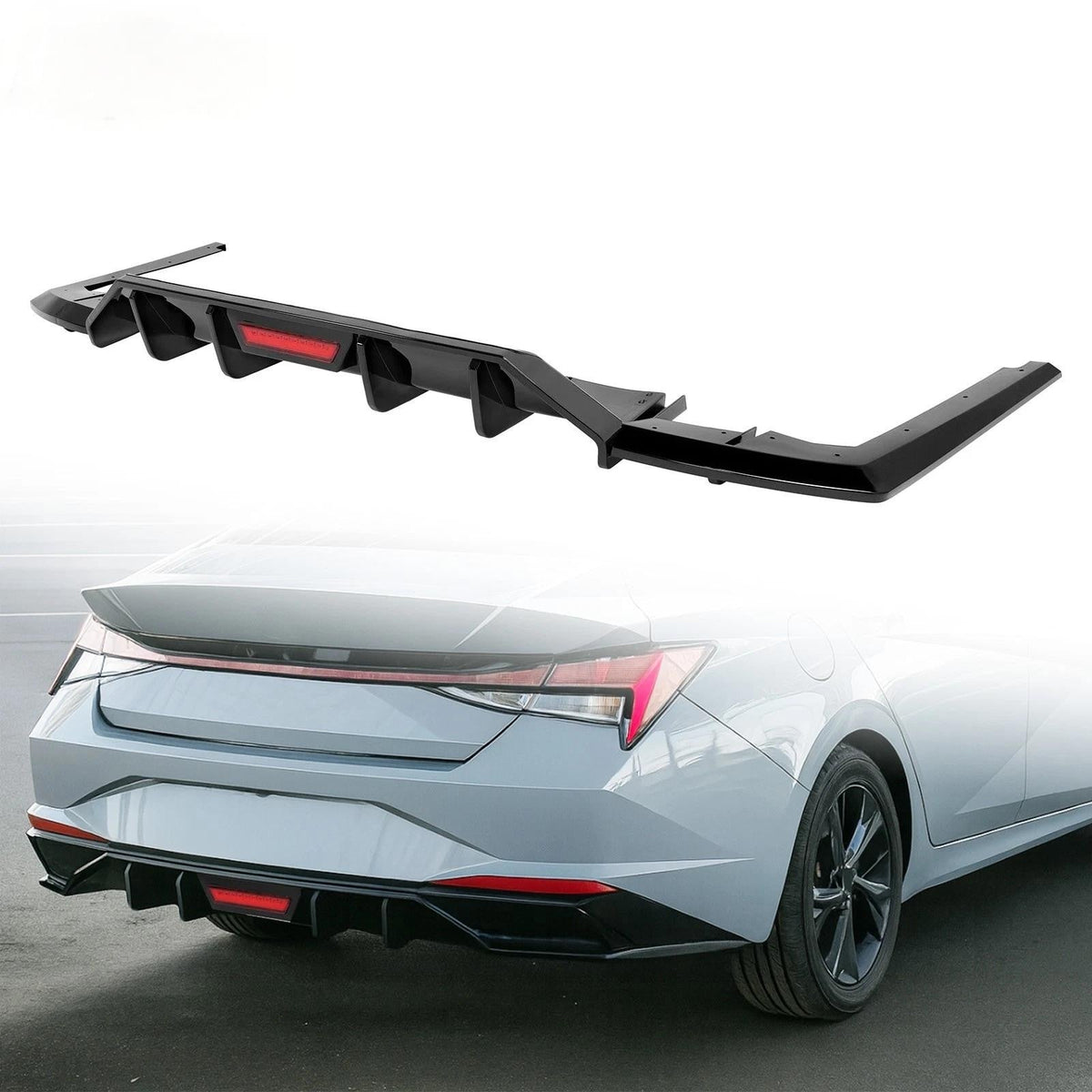 Rear Bumper Diffuser W/ Led Brake Light Gloss Black For 2021-23 Hyundai Elantra