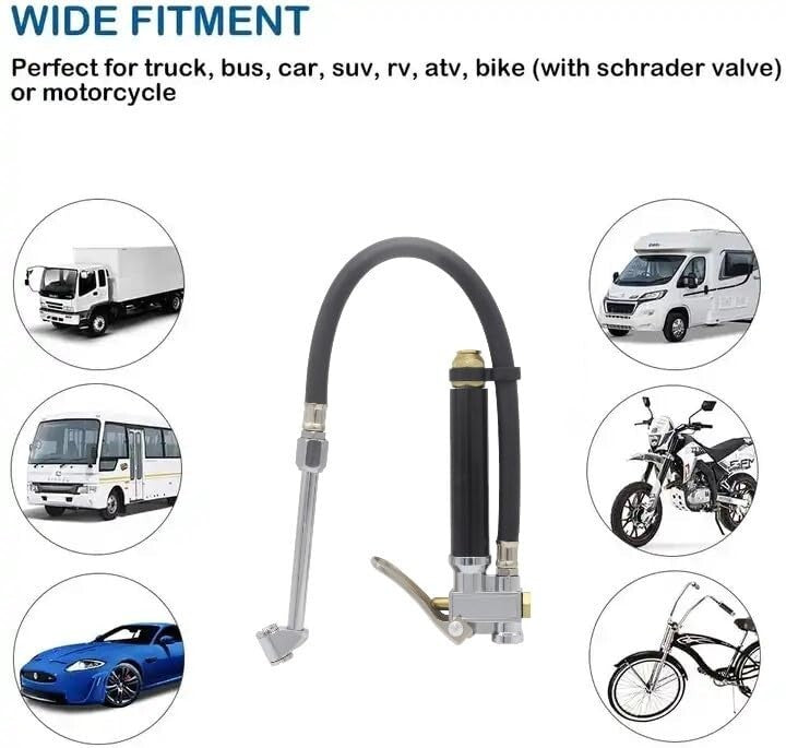 Air Tire Inflator With Pressure Gauge (10-120 PSI) Dual Head Chuck for Car Truck