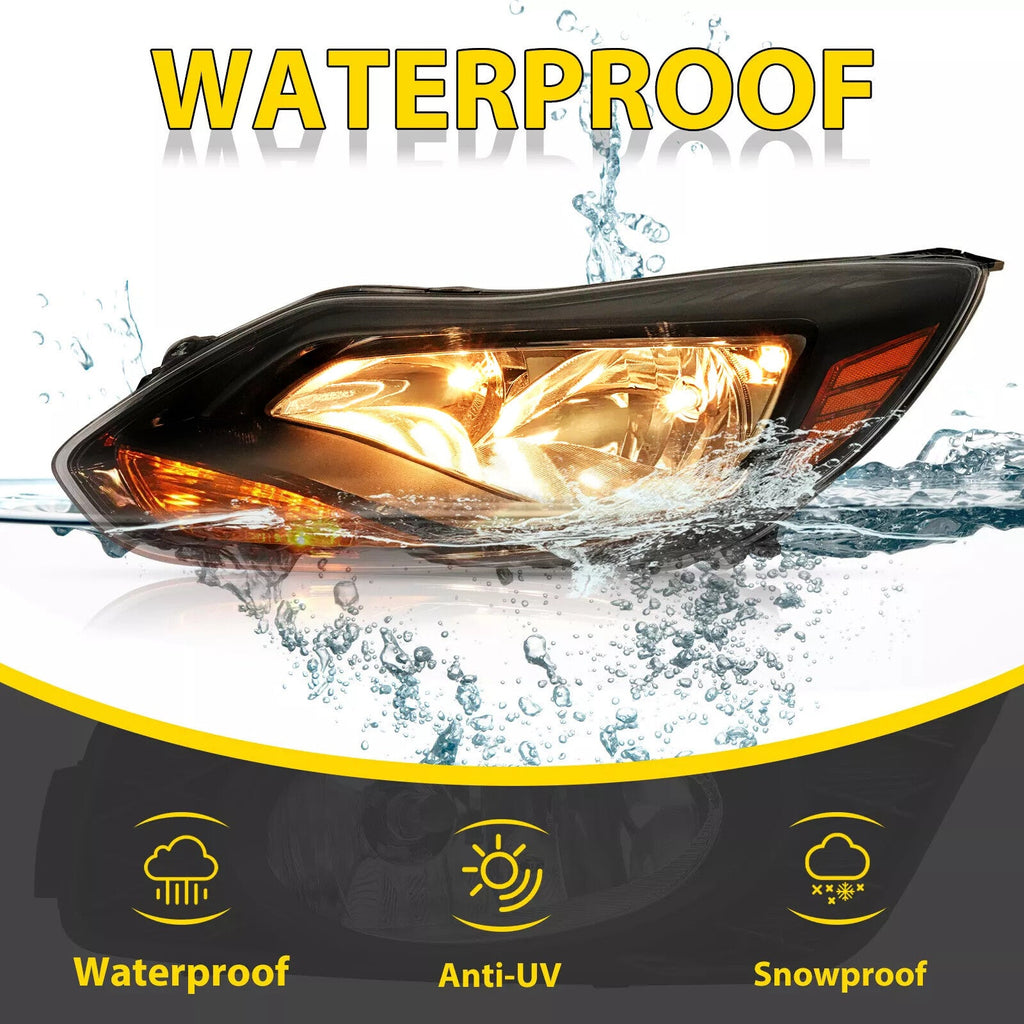 Black Left Driver Side Headlights Clear Lens Halogen Fits Ford Focus 2012-2014