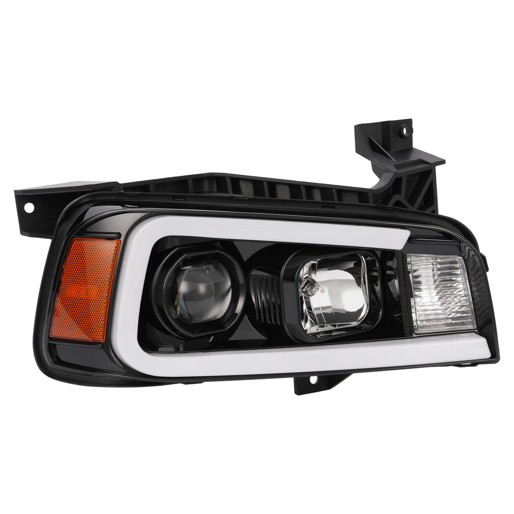 DOT For 2006-2010 Dodge Charger Black LED Tube Projector Headlights Headlamps