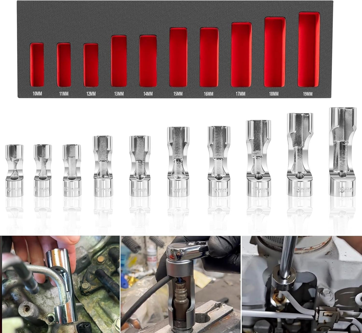 for 12030 Flare Nut Socket Set 10Pcs 3/8" Drive Metric Injector Fuel Line