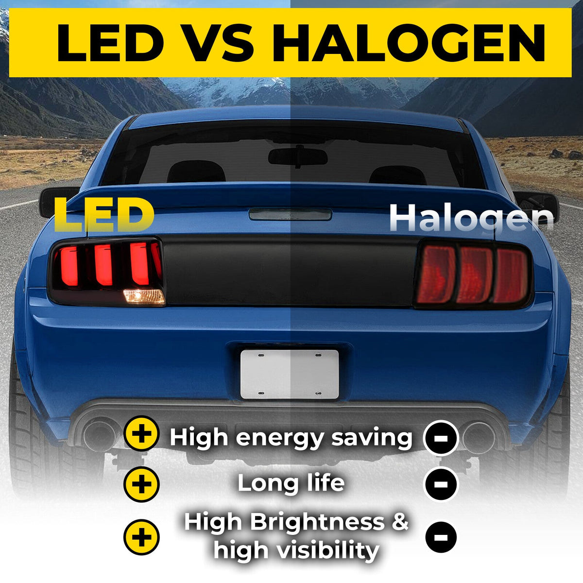 Pair LED Tube Signal Brake Lamps Smoked Tail Lights For 2005-2009 Ford Mustang