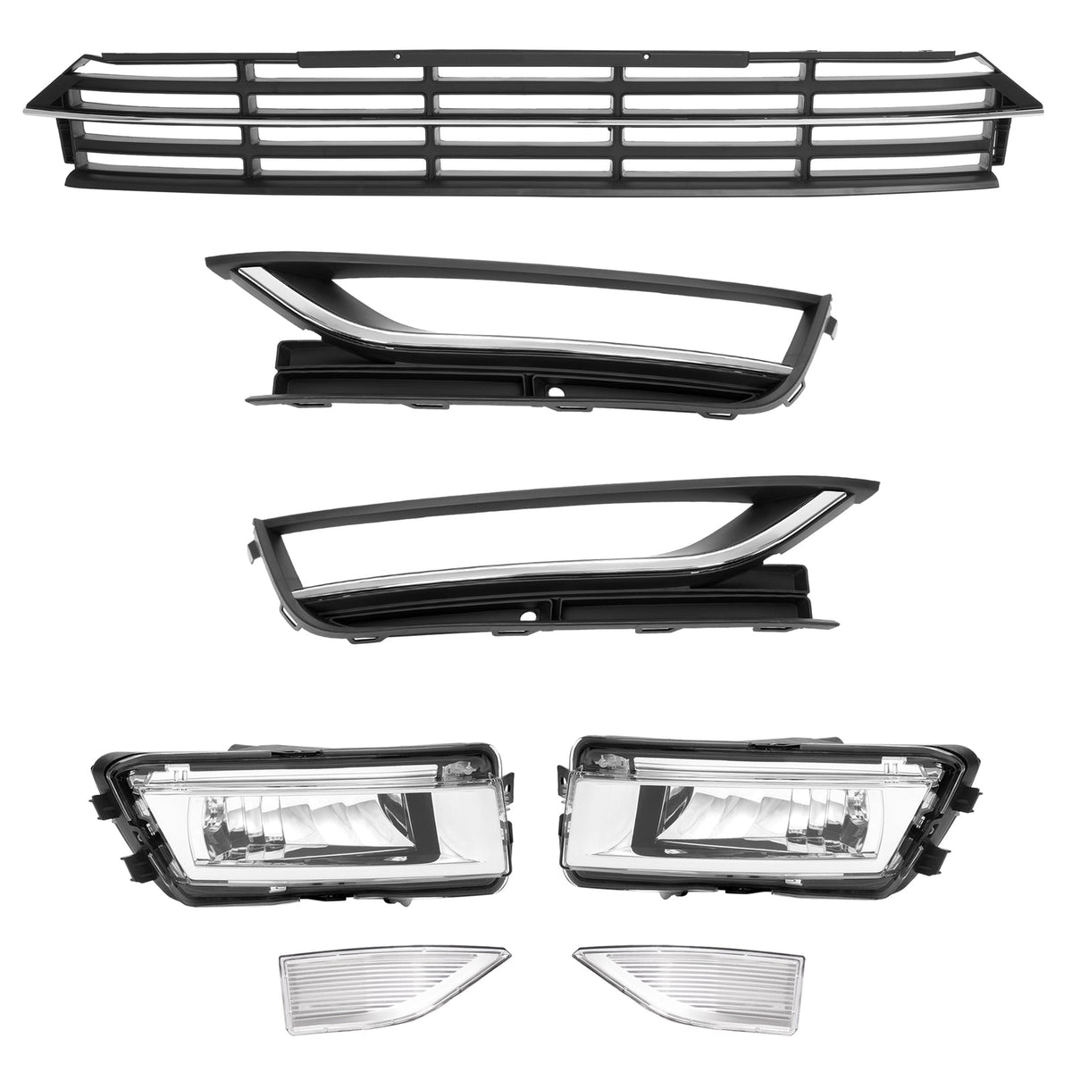 For VW Passat 2012-2015 Front Bumper Fog Lights Corner Lamp & Lower Grille 7PC