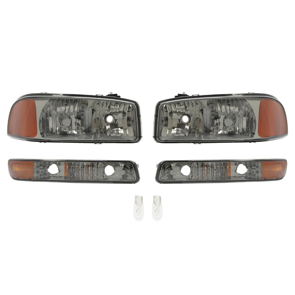Chrome Headlights+Bumper Lamp Smoke Lens For GMC Sierra 1500 Yukon XL 1999-2007