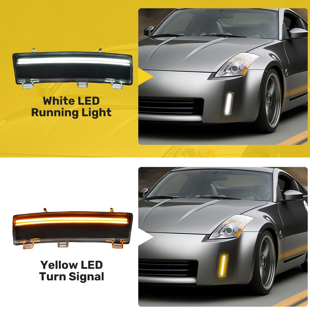 2PCS LED Turn Signal Lights Side Marker Lamps+DRL For Nissan 350Z LCI 2006-2009