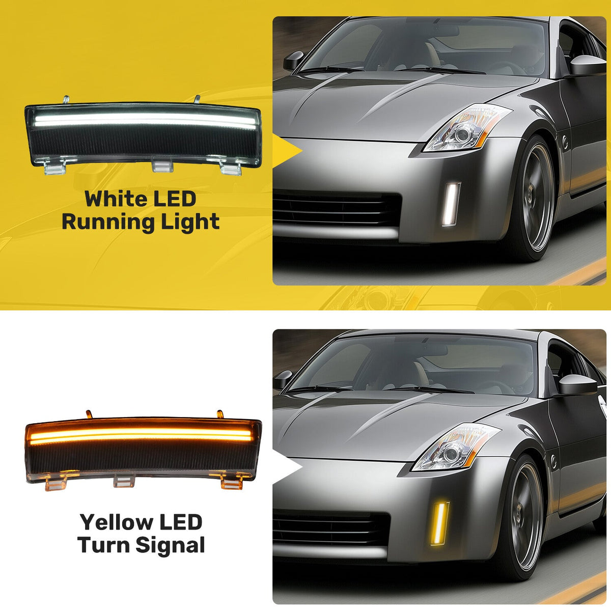 2PCS LED Turn Signal Lights Side Marker Lamps+DRL For Nissan 350Z LCI 2006-2009
