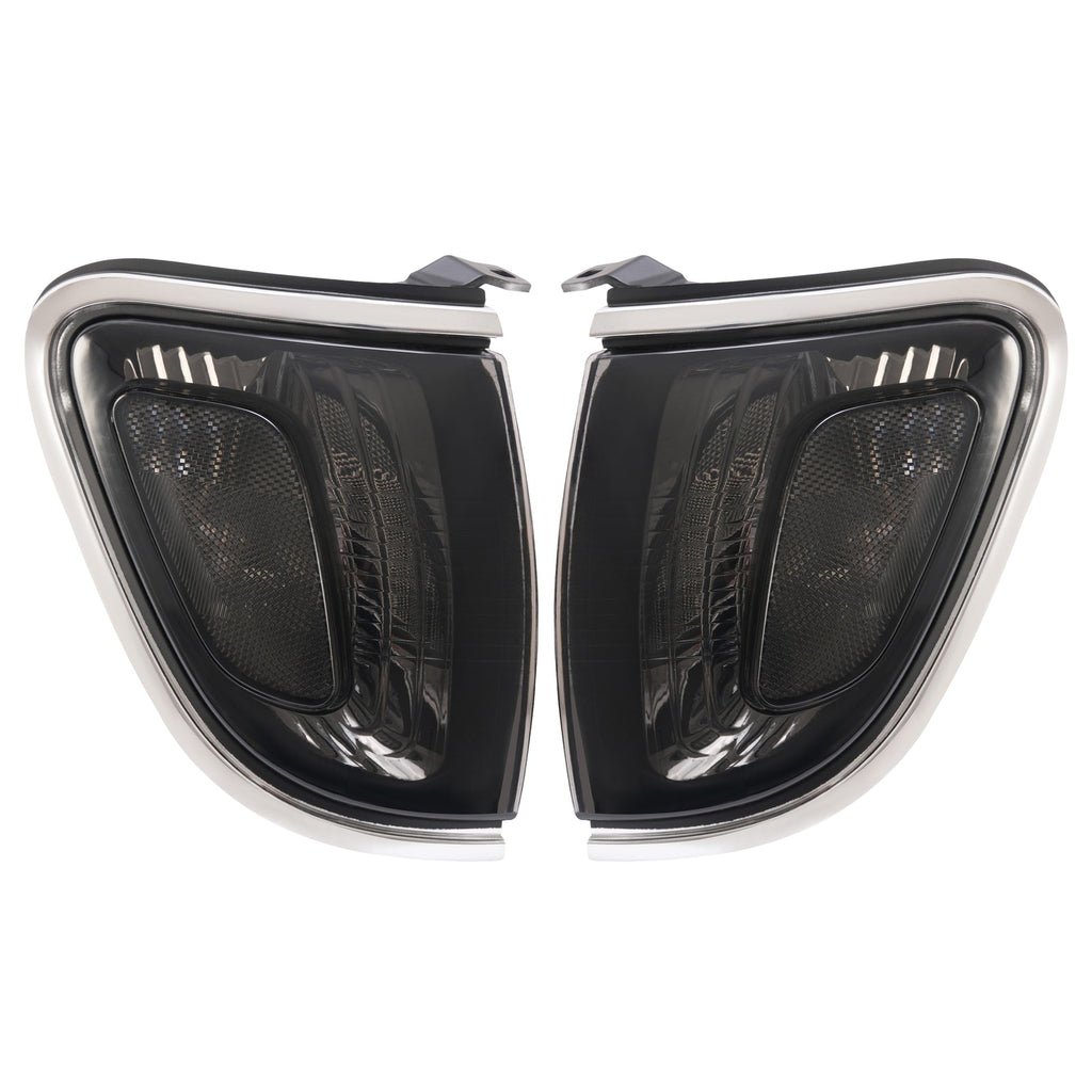 Pair of Smoke Lens Chrome Trim Corner Lights Lamps For Toyota Tacoma 2001-2004