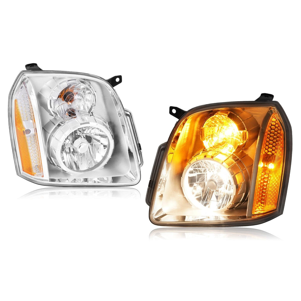 2PCS Headlights Chrome Headlamps With Bulbs For 2007-2014 GMC Yukon XL 1500 2500