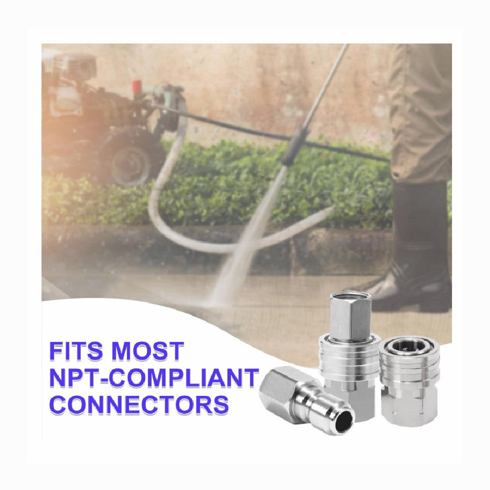 2 Sets NPT 1/4 Inch Pressure Washer Coupler Quick Connect Plug Fitting Adapter