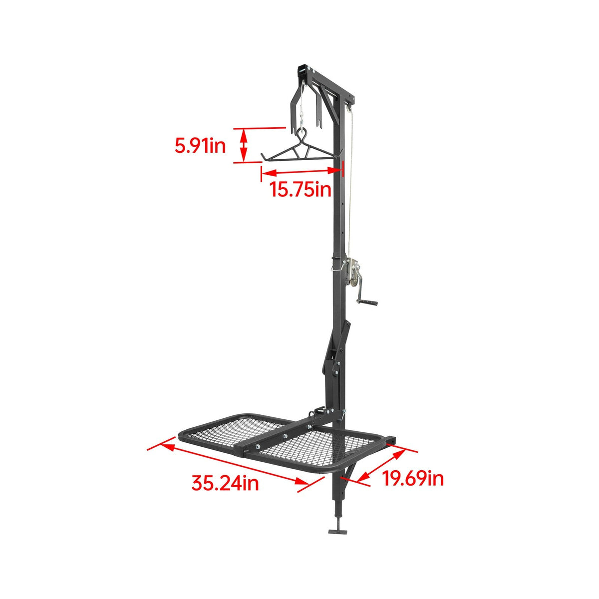 400lbs 360° Swivel Hitch Mount Deer Hanger Game Hoist w/ Lifting System Platform