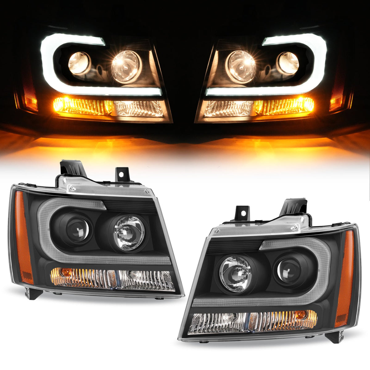 For 2007-14 Chevy Tahoe Suburban Avalanche LED DRL Projector Headlights Assembly