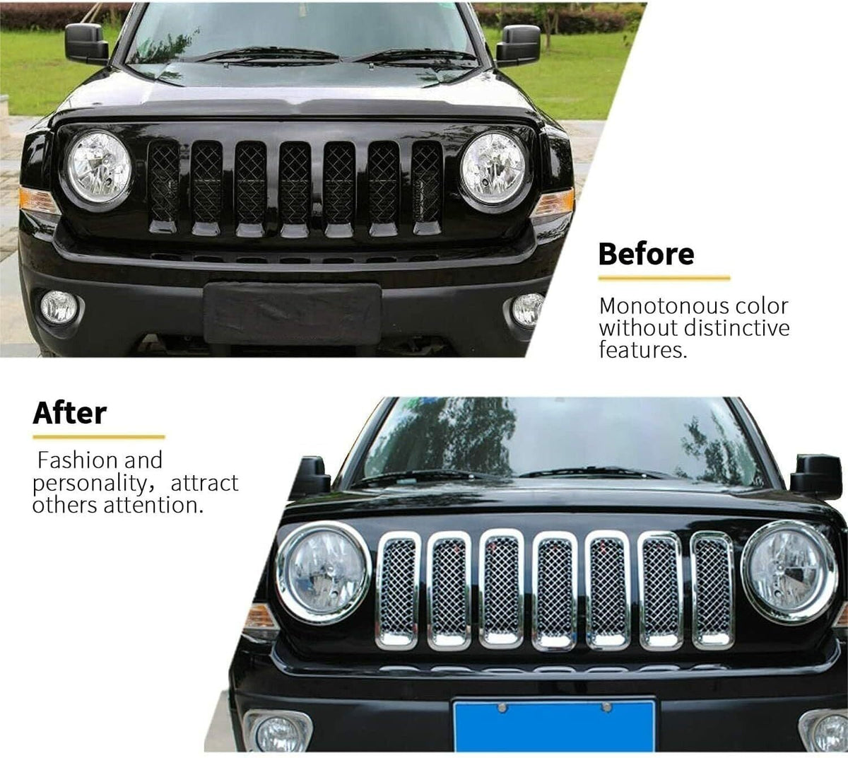 7pcs Front Mesh Grille Grill Insert Cover Bezel Kit for Jeep Patriot 2011-2018