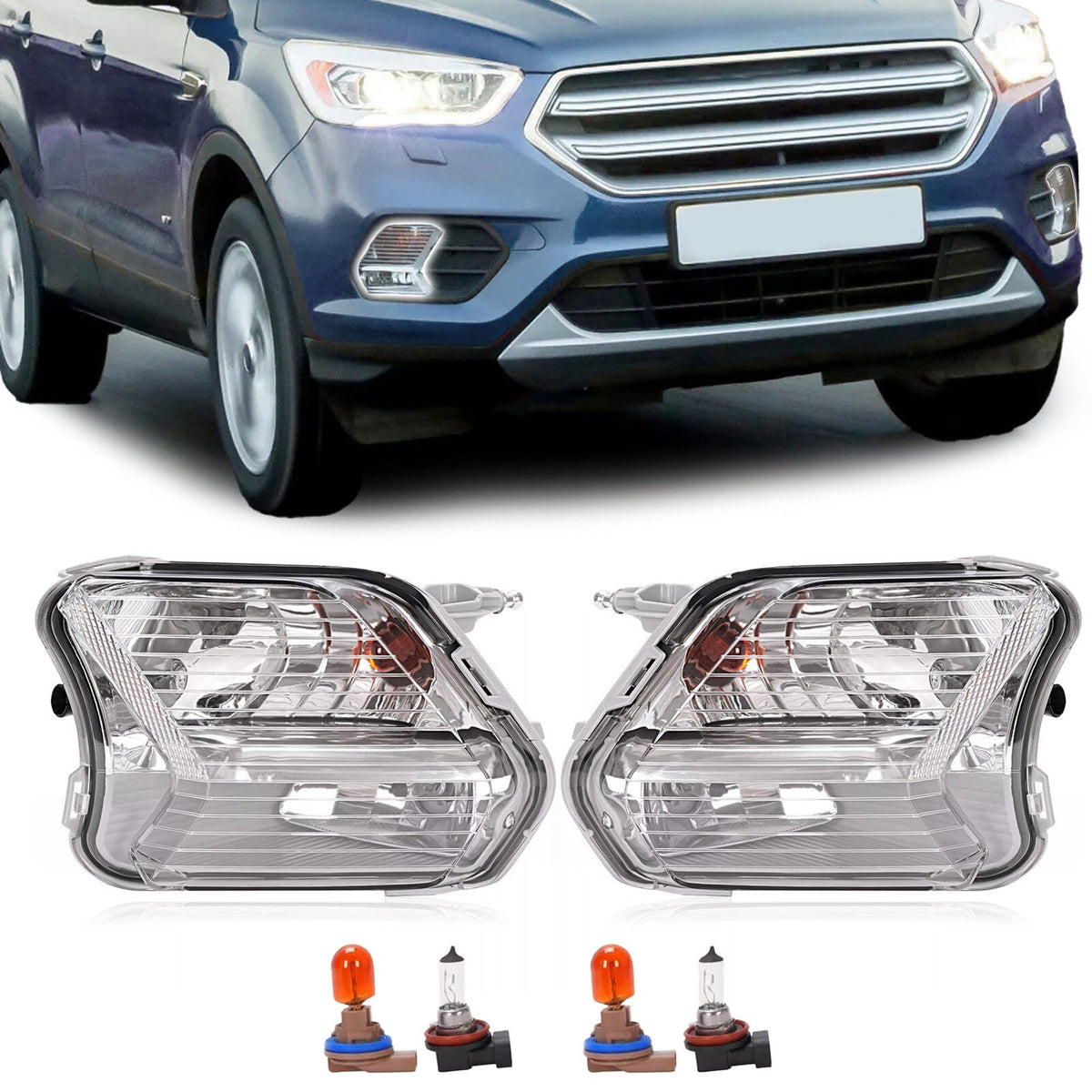Front Fog Lights Turn Signal Lamp With Bulb For Ford Escape Kuga 2017-2019 LH+RH