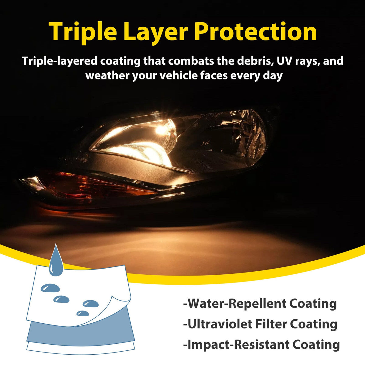 Black Left Driver Side Headlights Clear Lens Halogen Fits Ford Focus 2012-2014