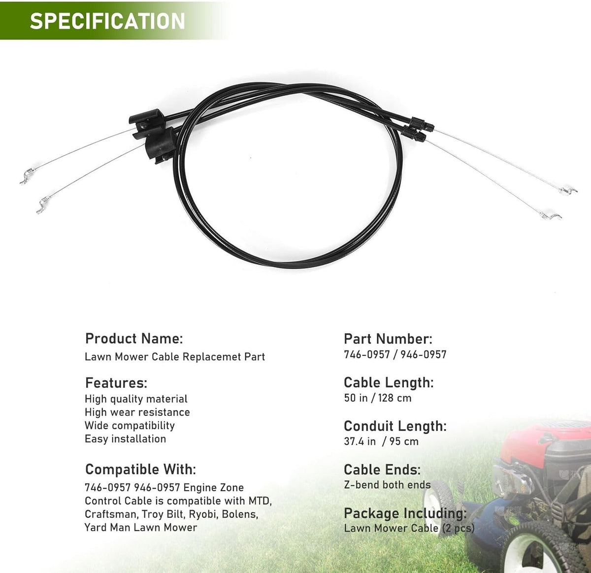2PCS 56Inch Replacement Engine Brake Zone Control Cable For Craftsman Lawn Mower