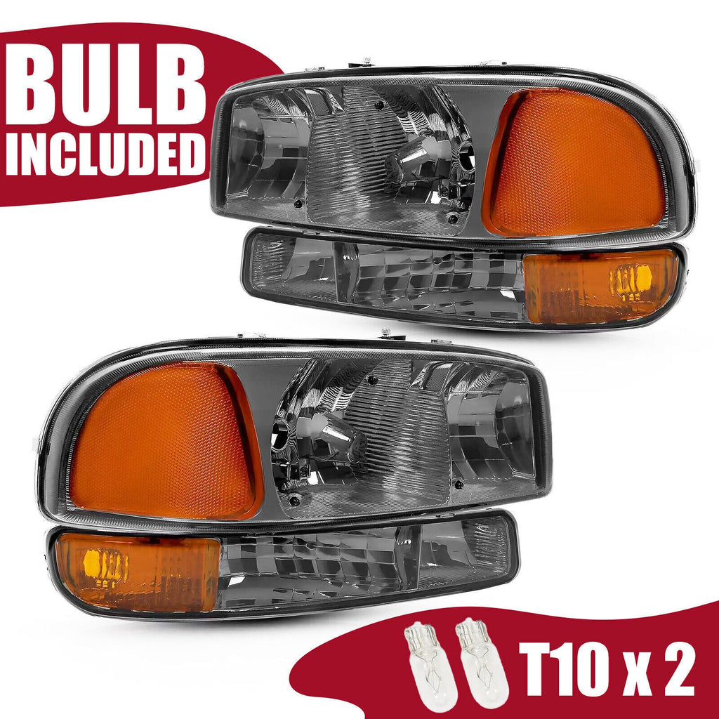 Chrome Headlights+Bumper Lamp Smoke Lens For GMC Sierra 1500 Yukon XL 1999-2007