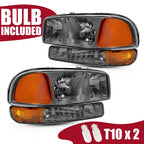 Chrome Headlights+Bumper Lamp Smoke Lens For GMC Sierra 1500 Yukon XL 1999-2007
