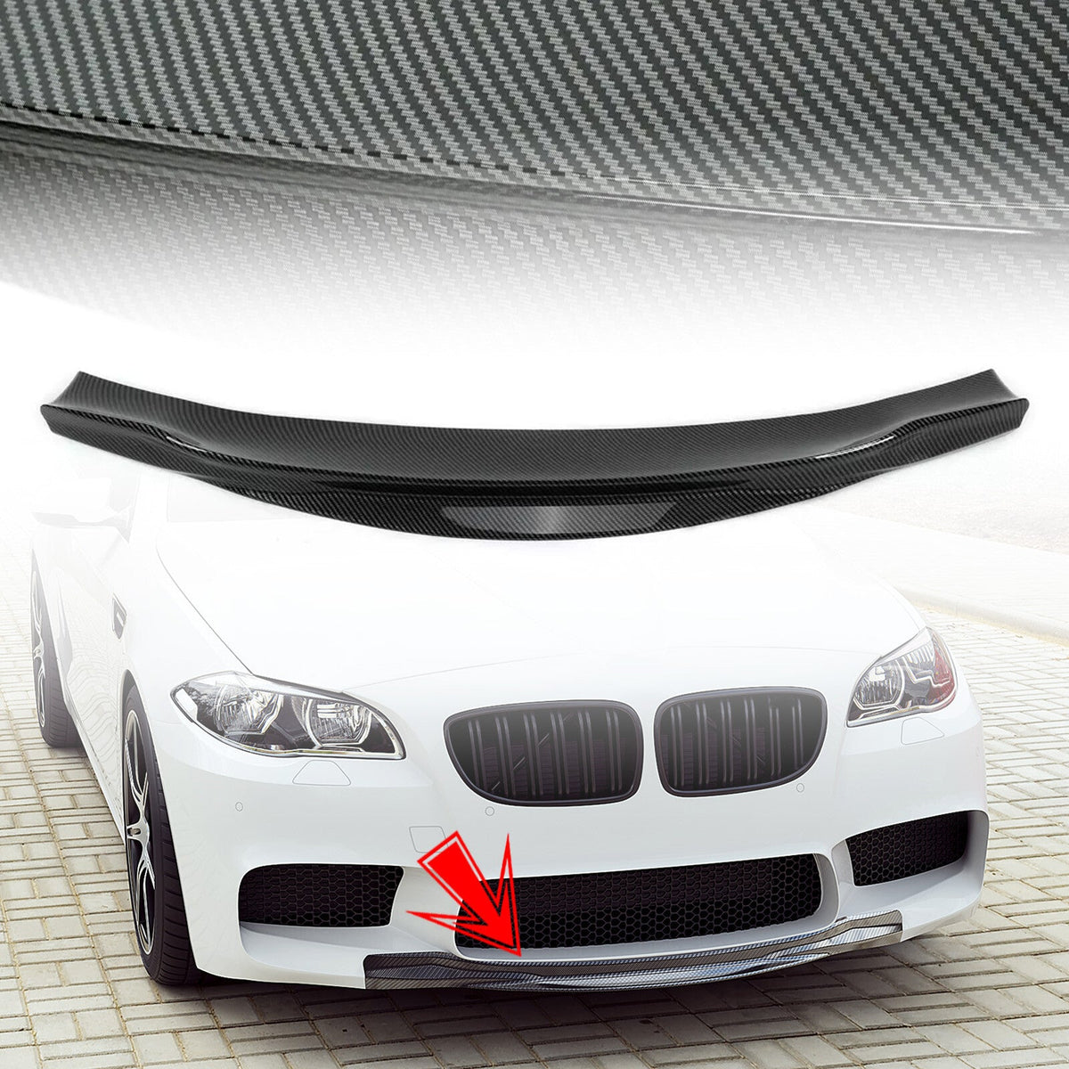 For BMW F10 M5 2012-2017 Front Bumper Lip Spoiler Splitter Carbon Fiber Look ABS