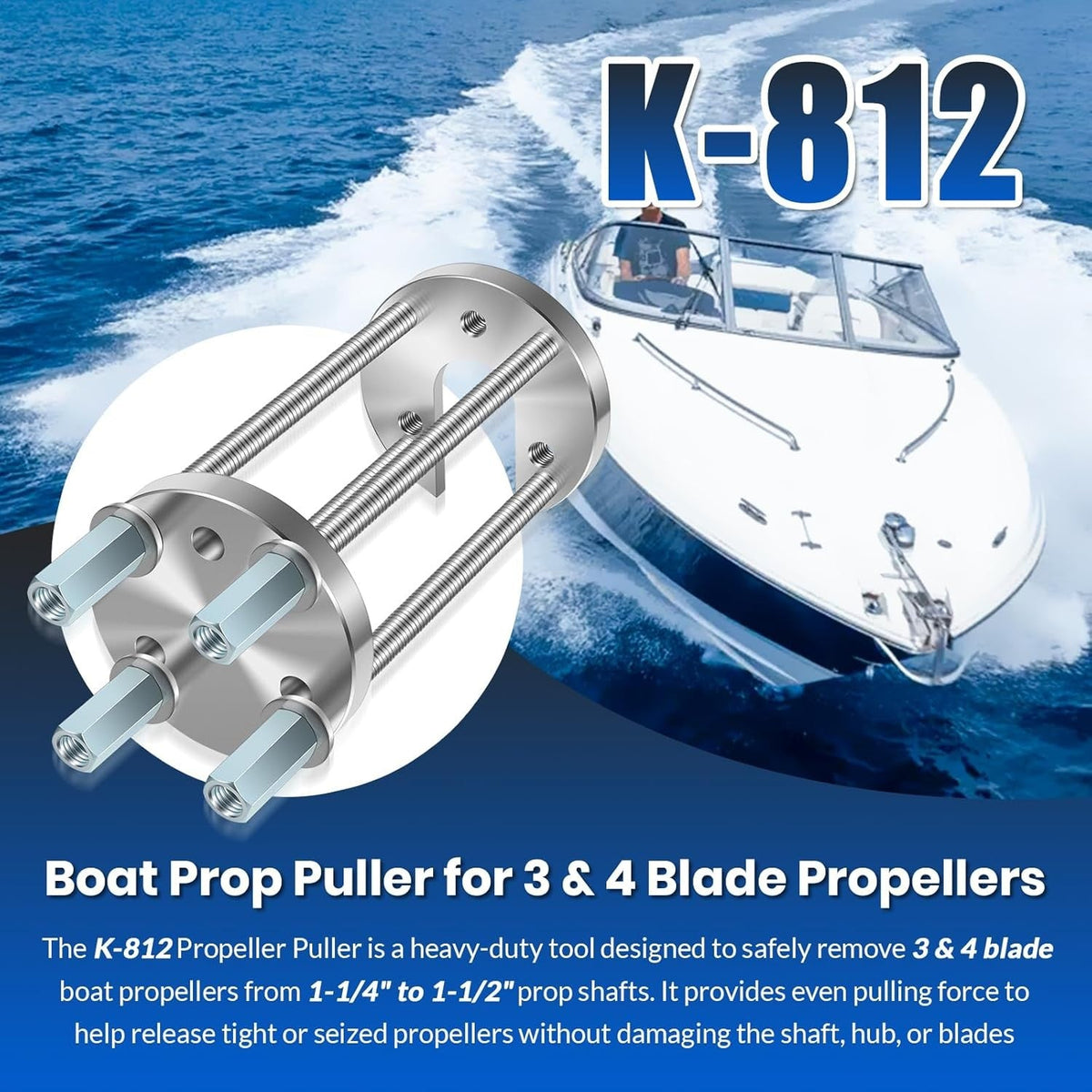for 3 & 4 Blade Propellers K-812 Marine Boat Prop Puller 1-1/4" to 1-1/2" Shaft