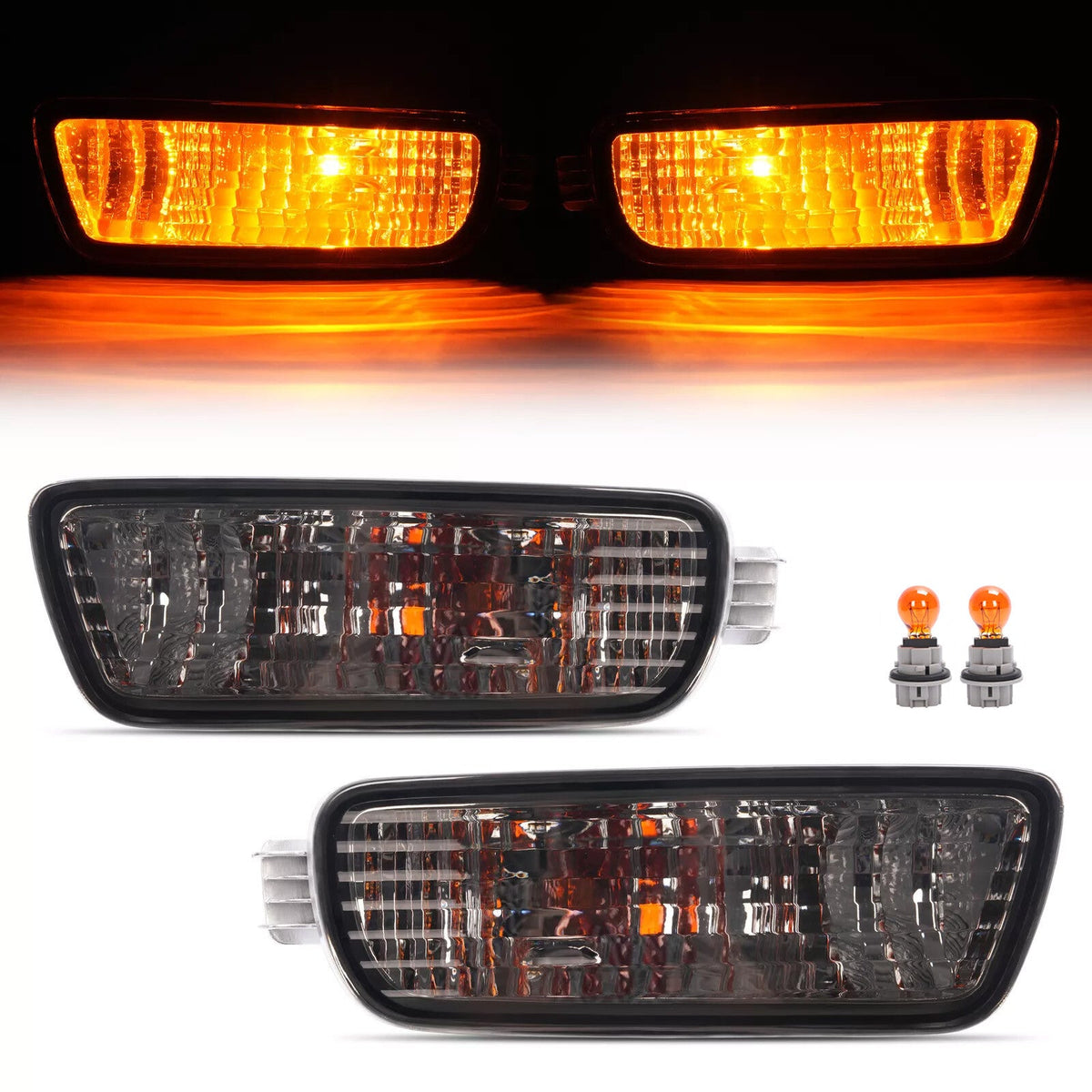 Pair Front Bumper Smoked Turn Signal Lights Lamps For Toyota Tacoma 2001-2004