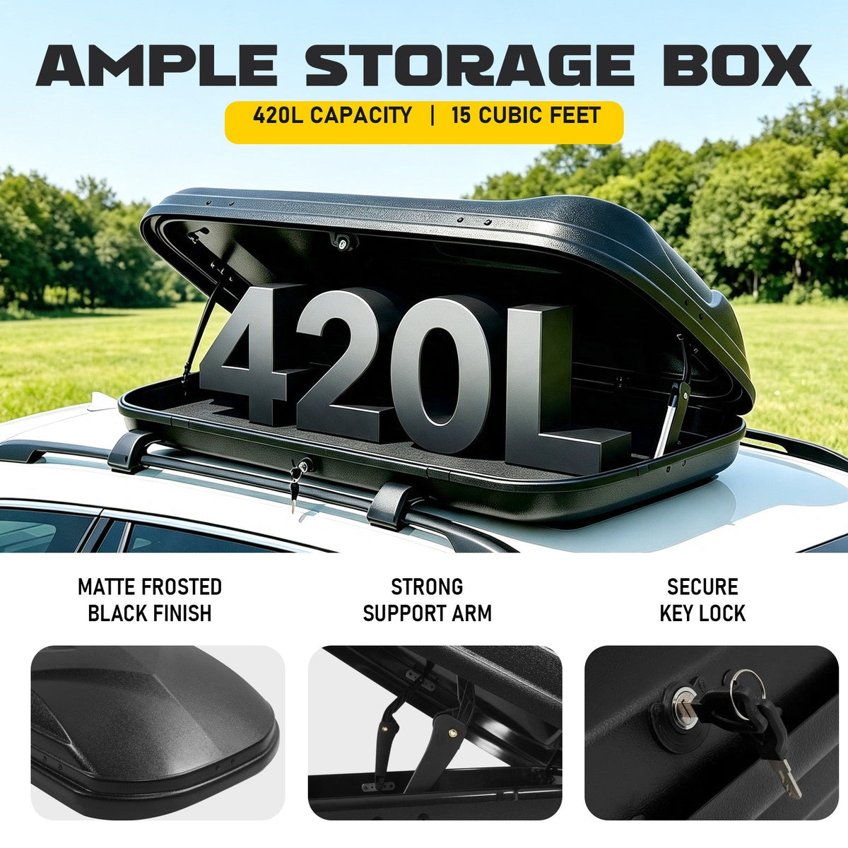 15 Cubic Hard Shell Roof Top Mount Car Storage Travel Luggage Box Cargo Carrier