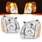 2PCS Headlights Chrome Headlamps With Bulbs For 2007-2014 GMC Yukon XL 1500 2500