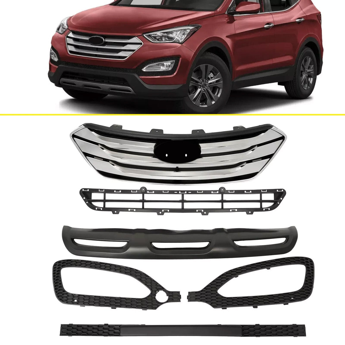 For Hyundai Santa Fe Sport 2013-2016 Front Upper Grille Fog Light Bezels Set