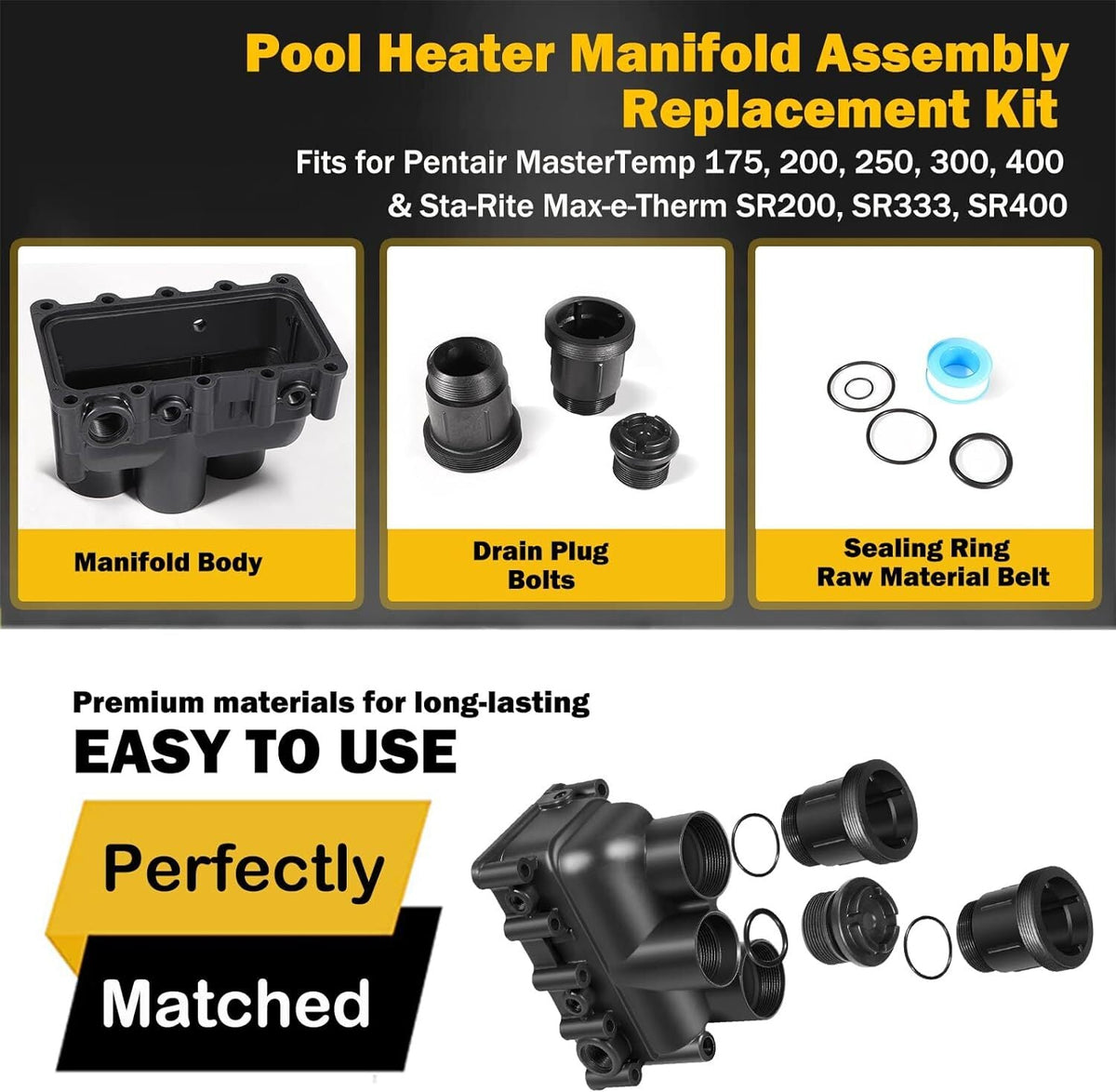 Pool Heater Manifold Assembly Replacement Kit for Pentair MasterTemp 300, 400