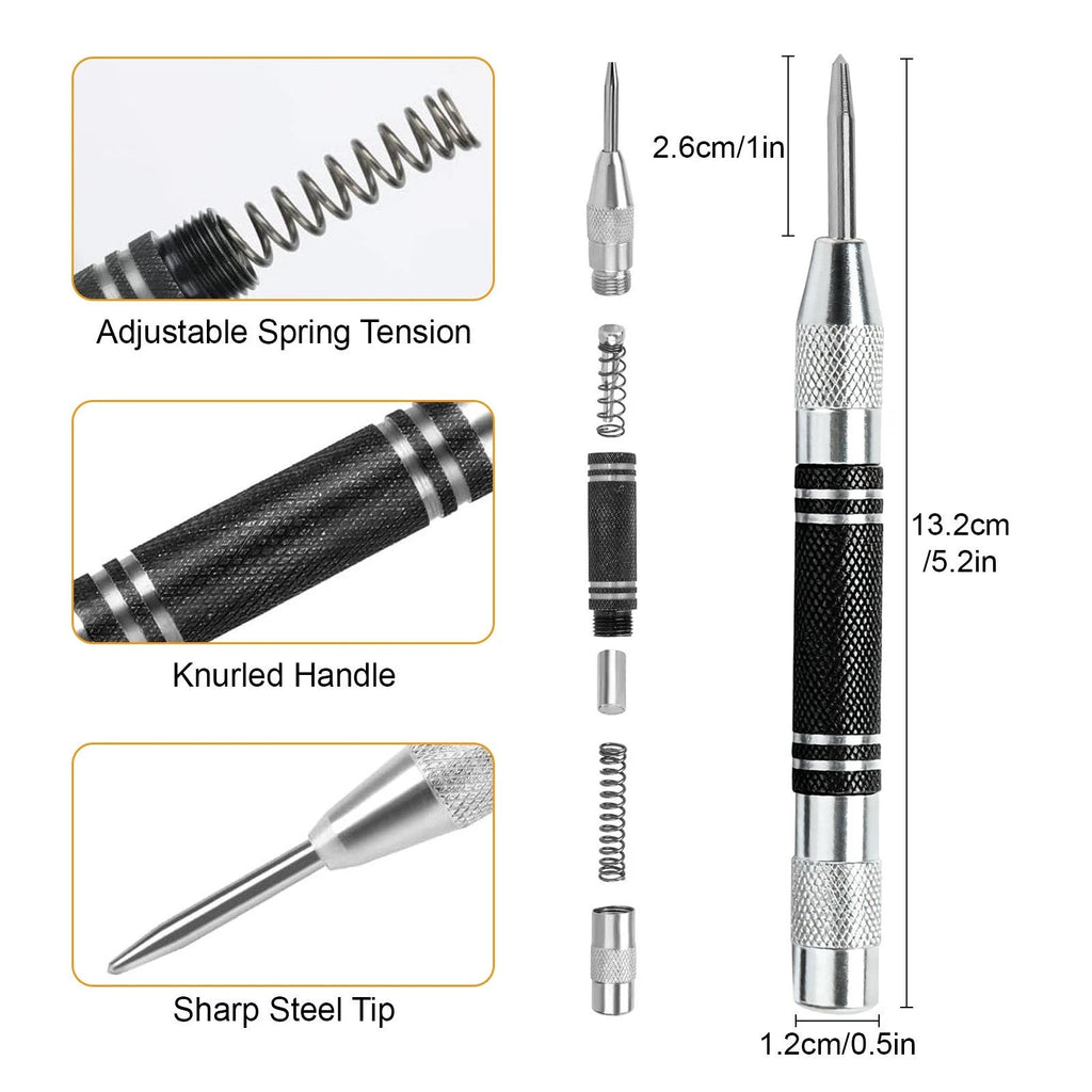 3pcs Automatic Center Punch Adjustable Spring-Loaded Metal Drill Tool Hole Punch