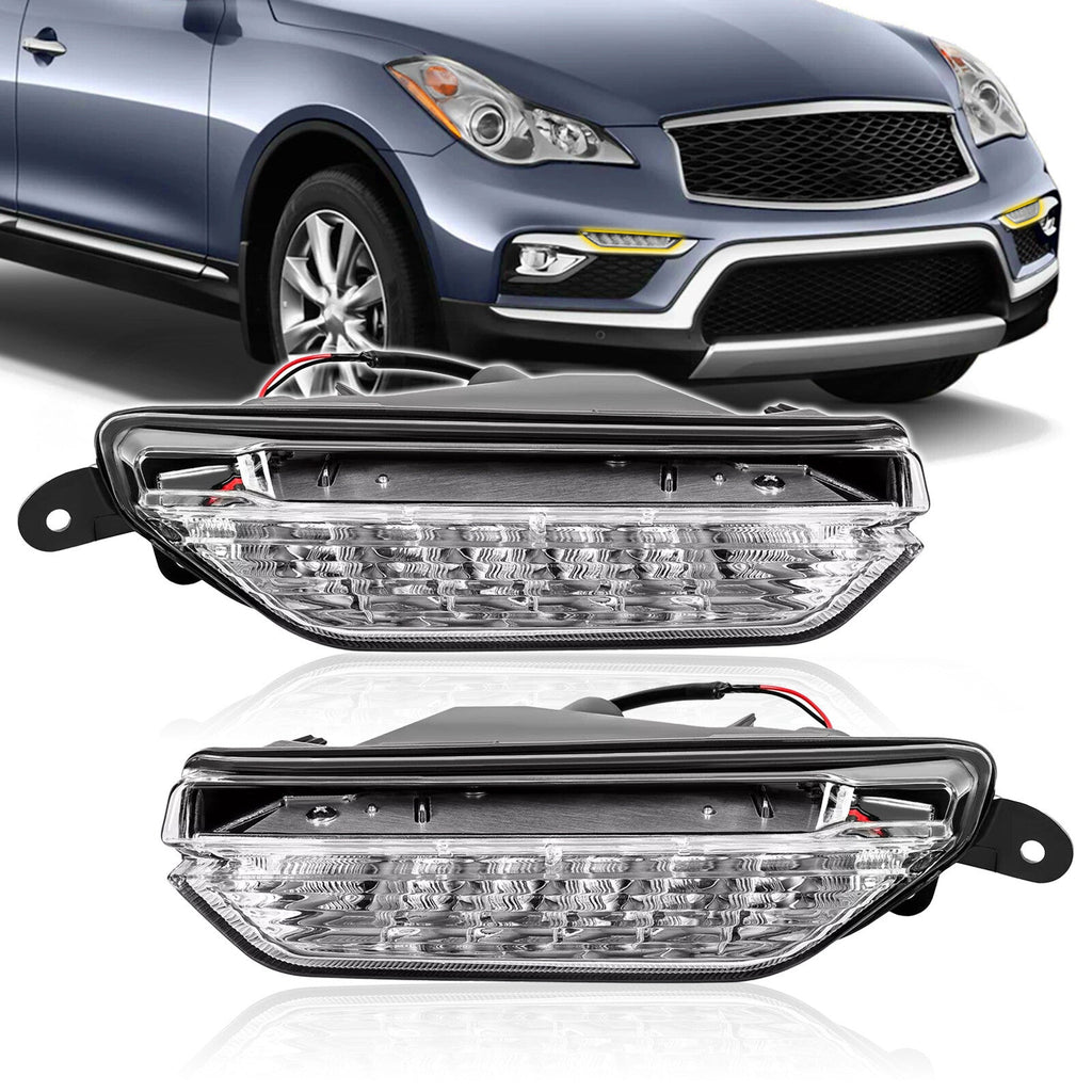 Pair Fog Daytime Running Light Lamp Clear For Infiniti QX50 2016 2017 LH+RH