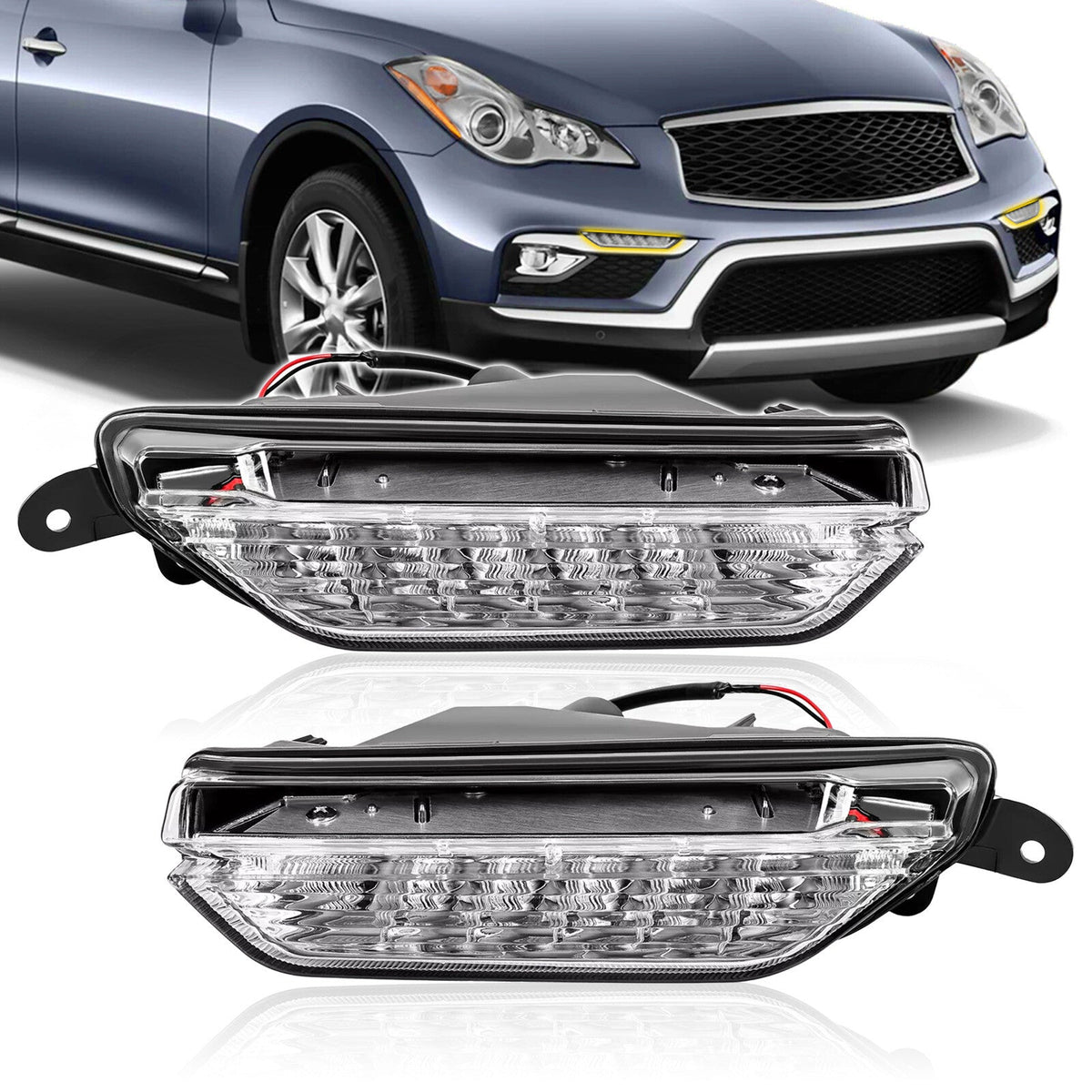 Pair Fog Daytime Running Light Lamp Clear For Infiniti QX50 2016 2017 LH+RH