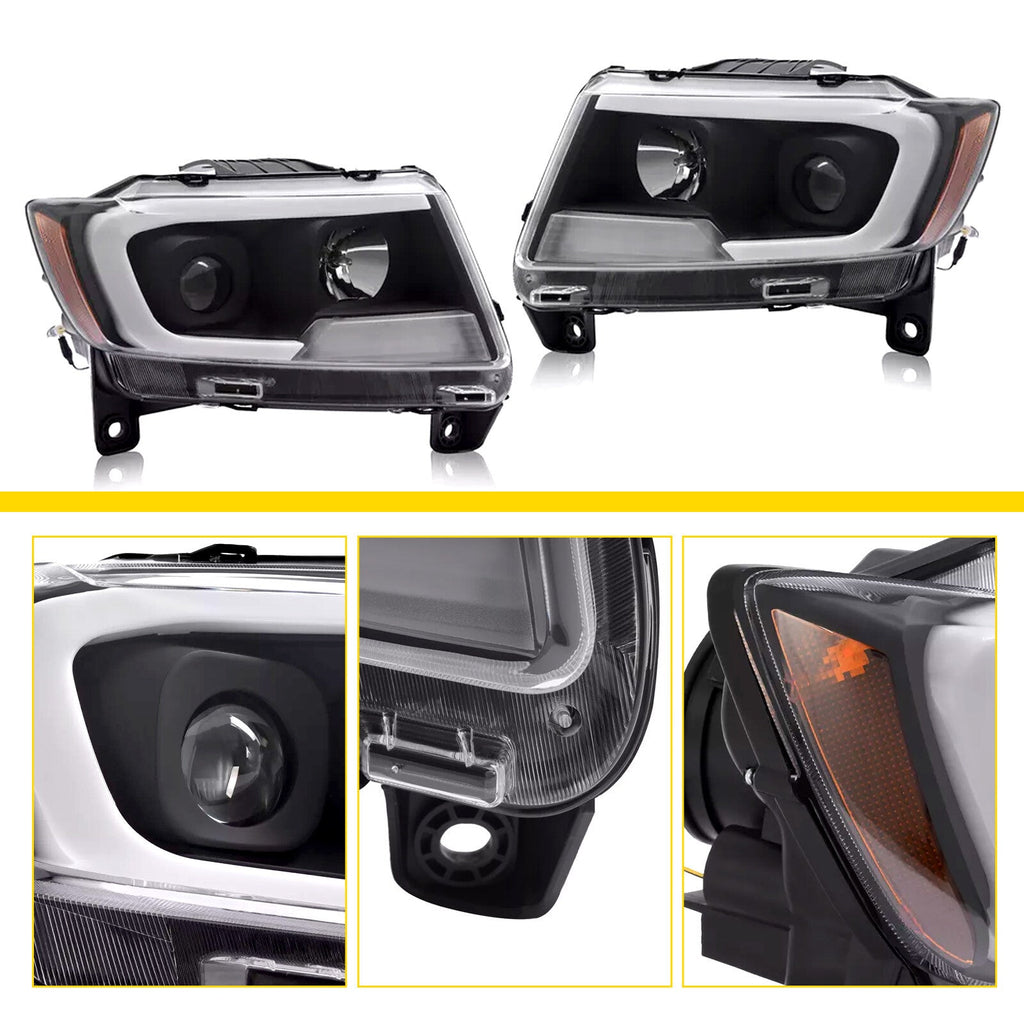 For Jeep Grand Cherokee 2011 2012 2013 LED DRL Projector Headlights Black Pair
