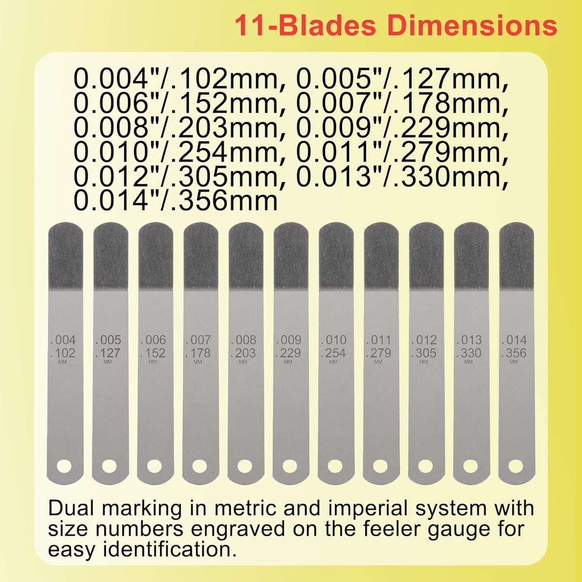 A308 Offset Valve Tappet Gauge 11-Blade Feeler Gauge Kit Sizes 0.004" to 0.014"