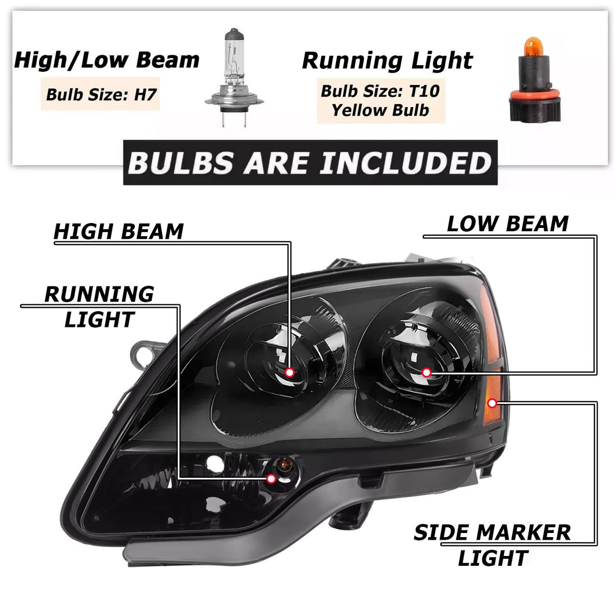For GMC Acadia 2007-2012 Projector Headlights Headlamps W/bulbs Left+Right Black