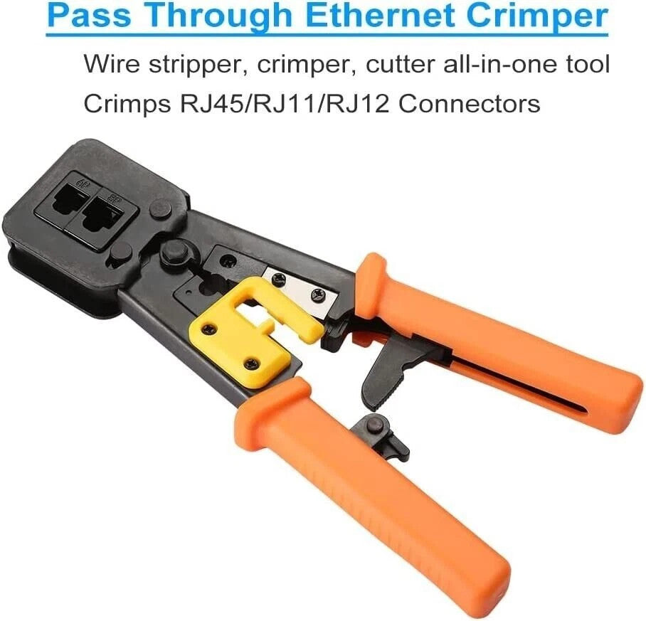 RJ45 Crimp Tool Pass Through Cat5 Cat5e Cat6 Crimping Tool for RJ45/RJ12