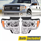 Projector Headlight Assembly Fit Ford F150 F-150 2009-2014 Chrome DRL LED Tube